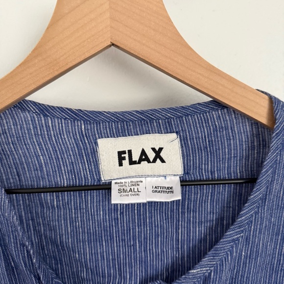 Flax Small Linen Button Up Shirt Long Sleeve Blue Stripe Lagen Coastal - Picture 2 of 7